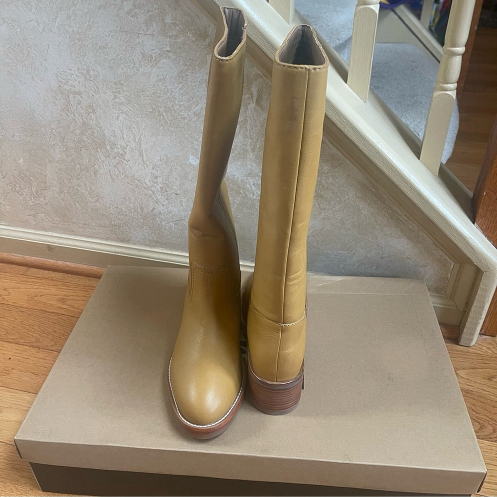 FRYE Banana boots Camryn Tall Pull on Leather Yellow Western Dark Academia Sz 9 - Picture 5 of 16